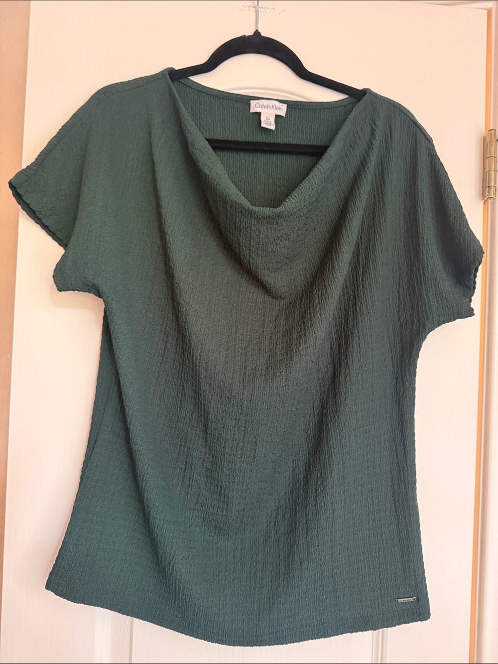Calvin Klein Women's Dark Green Short Sleeve Cowl Neck Top
